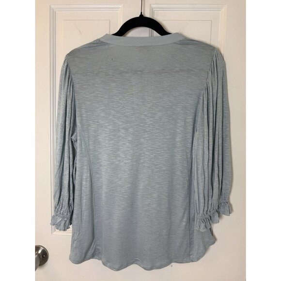 Democracy Embroidered 3/4 Sleeve Heather Muted Blue Small Blouse - Flawed - Picture 7 of 13